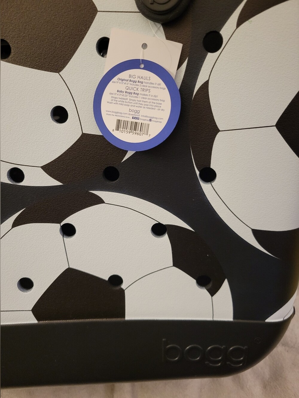 XL Bogg Bag Soccer Print Tote in Black & White. SOCCER MOM - Picture 2 of 5